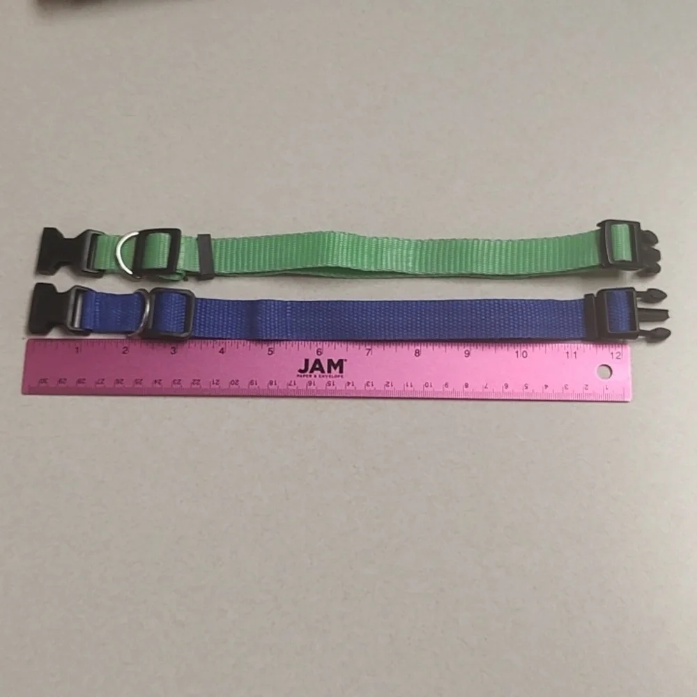 2 Dog Collars Green And Blue